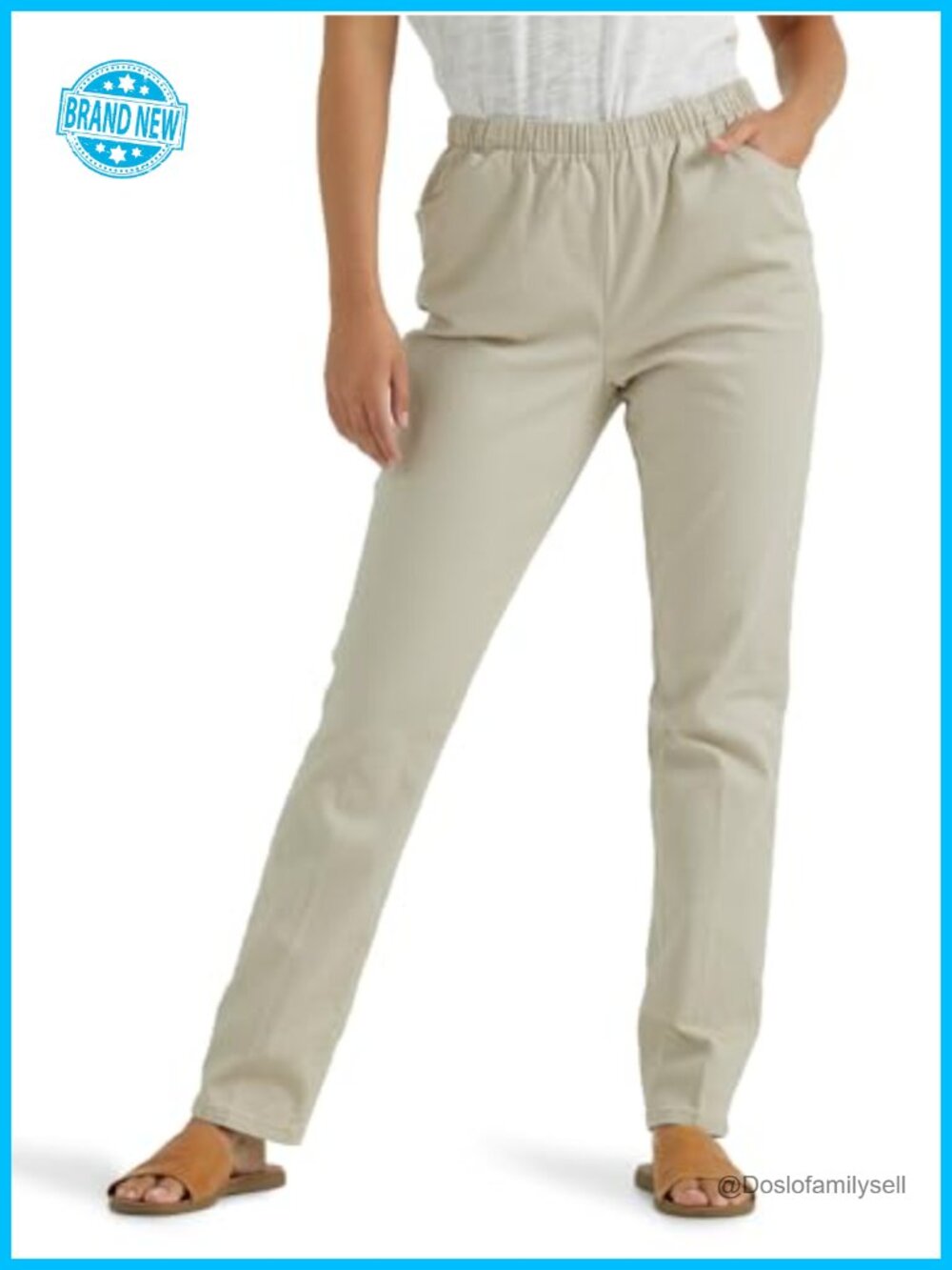 Cotton Stretch Pull-On Legging Pants Elastic Waist Straight Leg